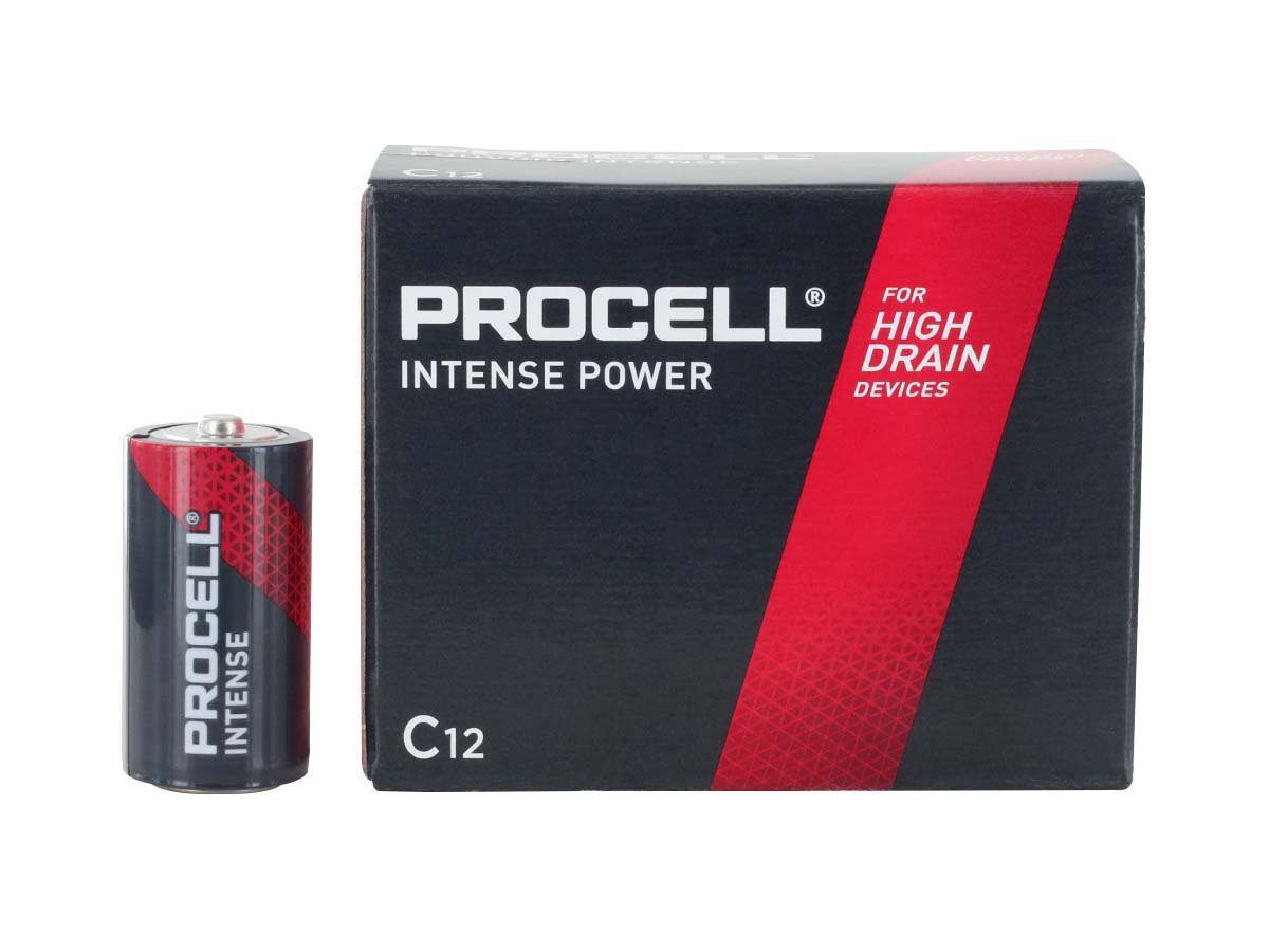 Caja de 12 pilas Procell Intense C PX1400 con una pila suelta