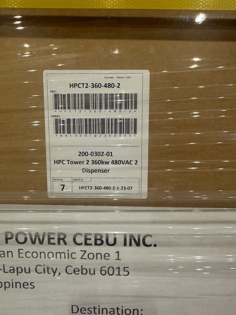 HPCT2-360-480-2 actual crate label showing March 2023 ship date