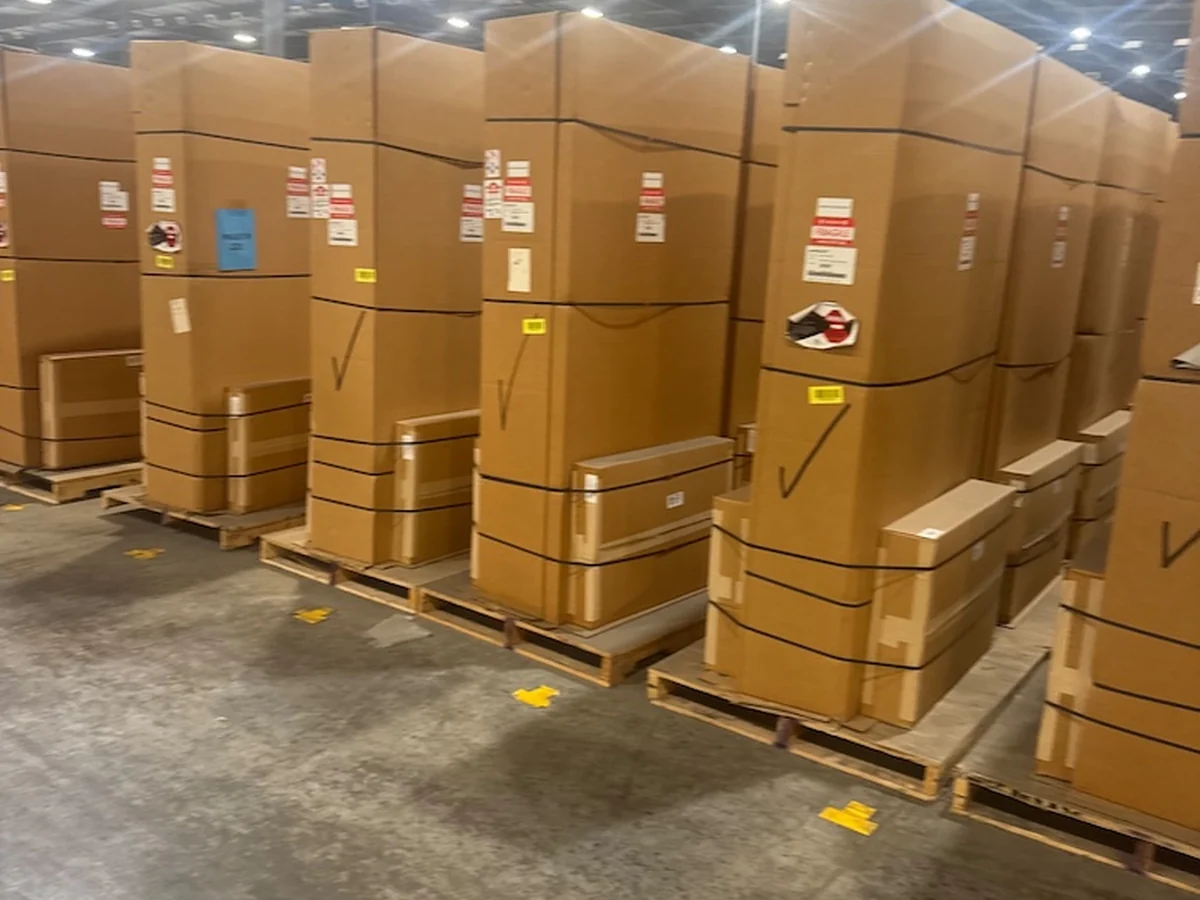 Actual factory-crated BTC Power inventory on pallets