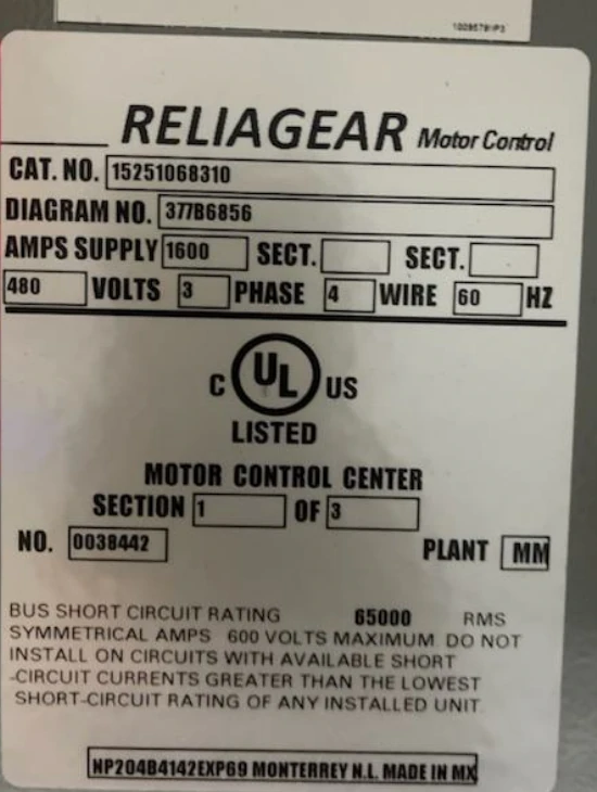 Placa real ABB GE ReliaGear del catálogo 15251068310