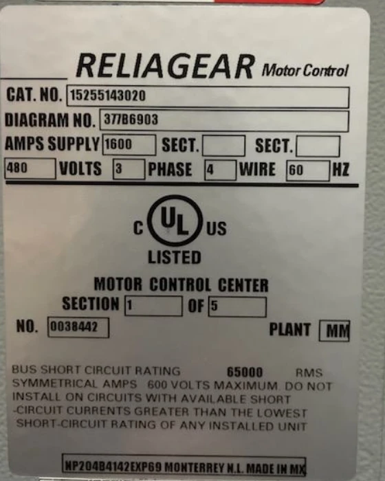 Placa real ABB GE ReliaGear del catálogo 15255143020