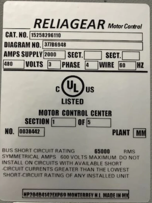 Placa real ABB GE ReliaGear del catálogo 15258296110