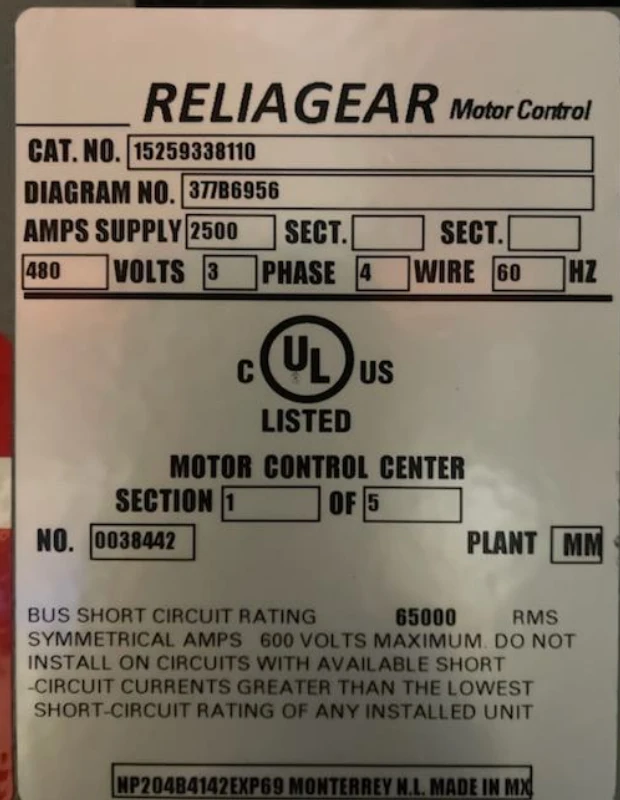 Placa real ABB GE ReliaGear del catálogo 15259338110