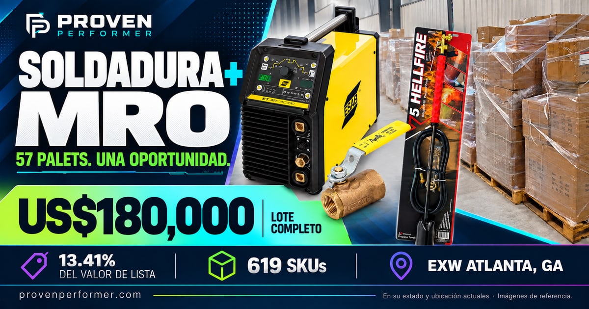 Gráfico de la oferta: 57 pallets de inventario nuevo de soldadura y MRO