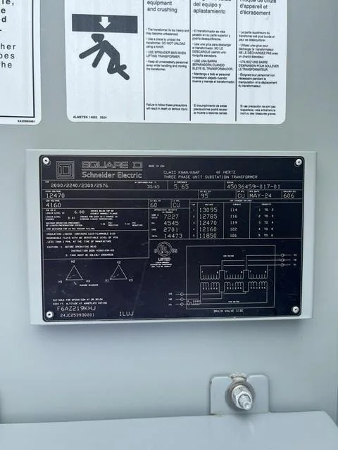 Square D Schneider Electric transformer nameplate detail