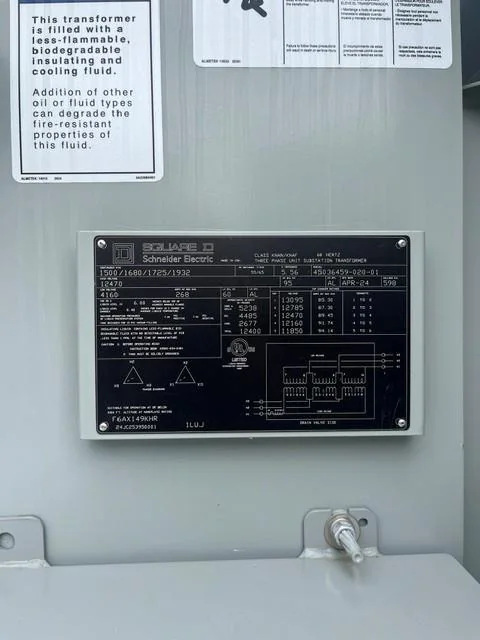 Square D Schneider Electric 1,500 kVA transformer nameplate
