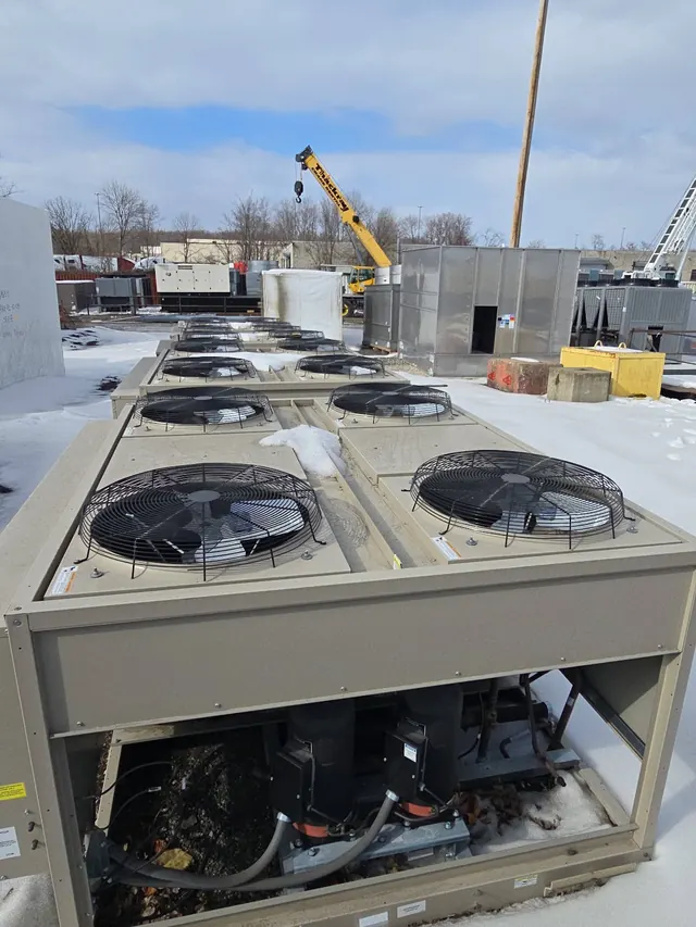Rows of Daikin condensing units outdoors