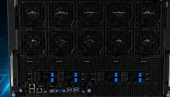ASUS ESC N8-E11 AI GPU server front view with high-density cooling