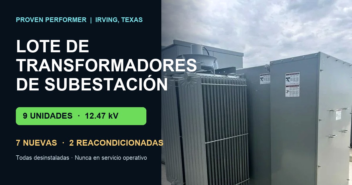 Gráfico de la ficha comercial del lote de nueve transformadores con un transformador de subestación Square D representativo
