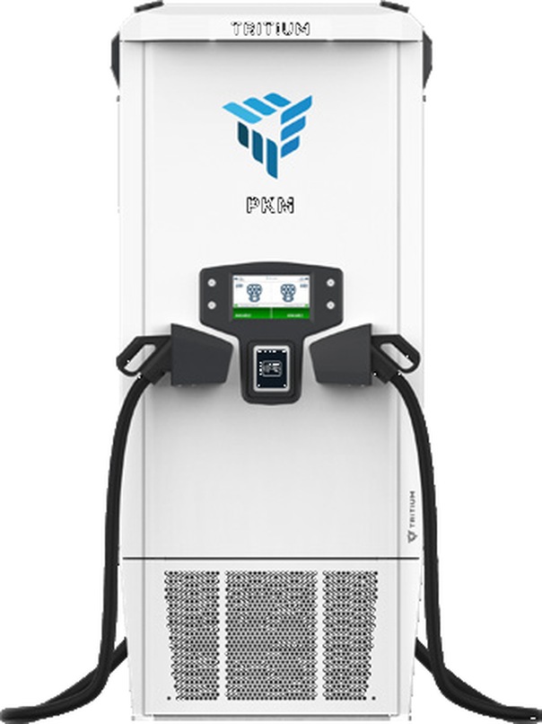 Tritium PKM150 150kW DC fast charger — front view, dual CCS2