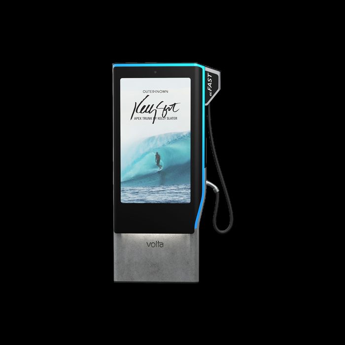 Volta DC fast charging media station with large digital advertising screen